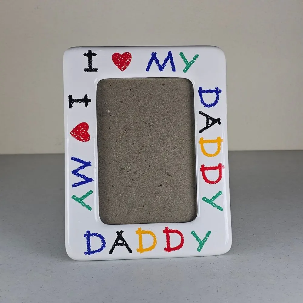 Vintage I Love My Daddy Crayon Look Ceramic Picture Frame 3.5 X5 Photo Colorful